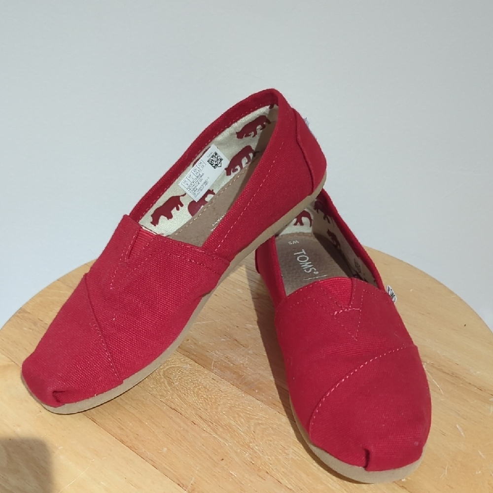 TOMS Red Canvas Slip-Ons